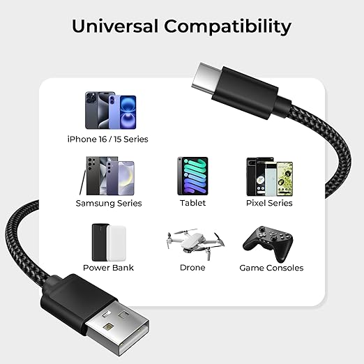 Basesailor USB Type C Charger Cable 10FT 2Pack,Nylon Charging Cord for iPhone 17 16 16e Pro Max,Samsung Galaxy Z Flip Fold,S10 S10E 10E S24 FE S25 Plus Ultra,A55 A54 A53,Google Pixel 8 7 6 5 4 XL