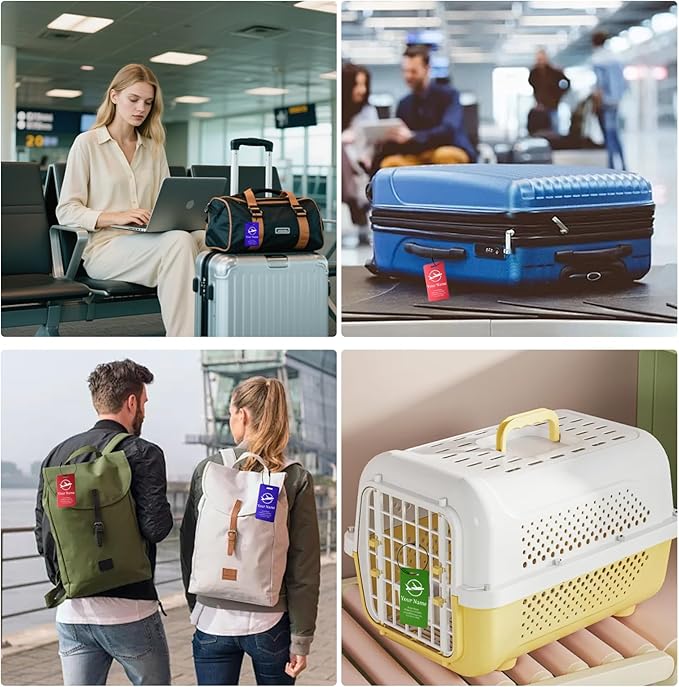 Luggage Tags for suitcases Tags Pack of 4 Personalized Luggage Tags Double Sided Laser Engraving Metal Luggage Tag and Stainless Loops Customizable Luggage Tag Cruise Luggage tag (Gold, Large)