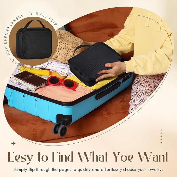 GSXRB Waterproof Anti-Tarnish Jewelry Organizer for Travel - Large Capacity Foldable Jewelry Box with 36 Compartments, Portable Earring Necklace Ring Organizer (Black)