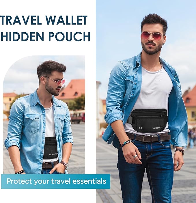 travel inspira Travel Money Belt with Slim Anti-Theft RFID Blocking Passport Holder for Travel Concealed under Clothes for Ultimate Protection of Credit Cards, Cash, Passport & Documents, Black