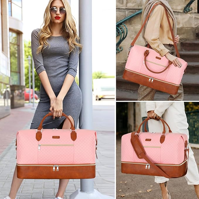 Weekender Bag for Women, Travel Duffel Bag Carry On Overnight Bag with Shoe Compartment Large Nylon Travel Weekend Tote Bag