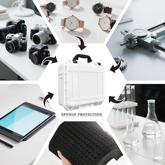 1 Pcs 14.3 x 11.4 x 4.5 Inch Waterproof Hard Case with DIY Customizable Foam Insert Portable Protective Case with Knife for Camera Drones Equipments Tools Test Instruments (White)