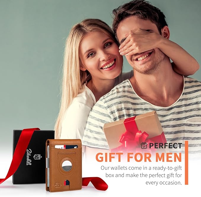 Zitahli Men's Wallets Airtag Holder Slim Rfid Leather with Gift Box