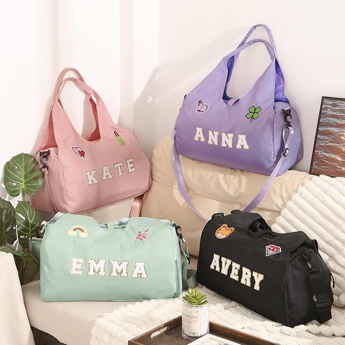 Personalized Duffel Bag Custom Sport Gym Travel Bags Embroidered Name Text Customized Dry Wet Separated Weekend Waterproof Bag for Women Men (C-Black)