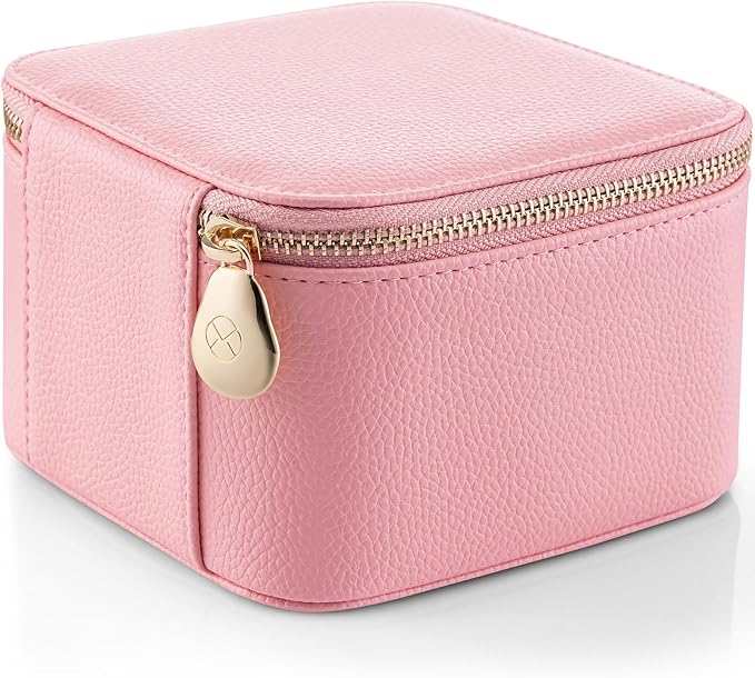 Vlando Travel Jewelry Case,PU Leather Jewelry Storage Organizer Case with 6 pcs Jewelry Bag,Christmas Wedding Birthday Gift Ideas for Women Bride Girls Pale Pink
