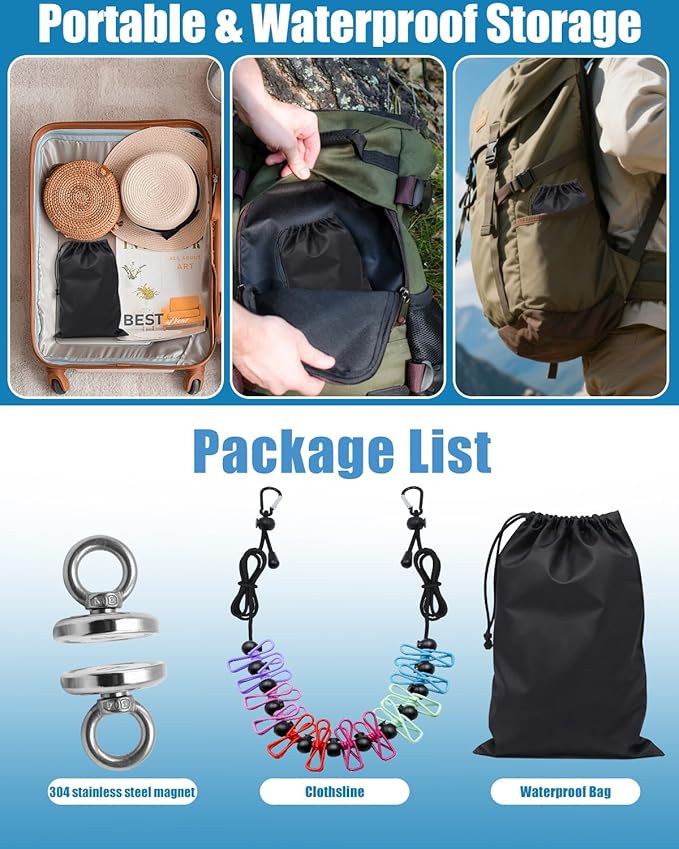 Magnetic Retractable Clothesline for Cruise Ship–12 Anti-Slip Clips & Waterproof Storage Bag, Portable Travel Laundry Line, Cruise Essentials for Cabin, Camping, RV