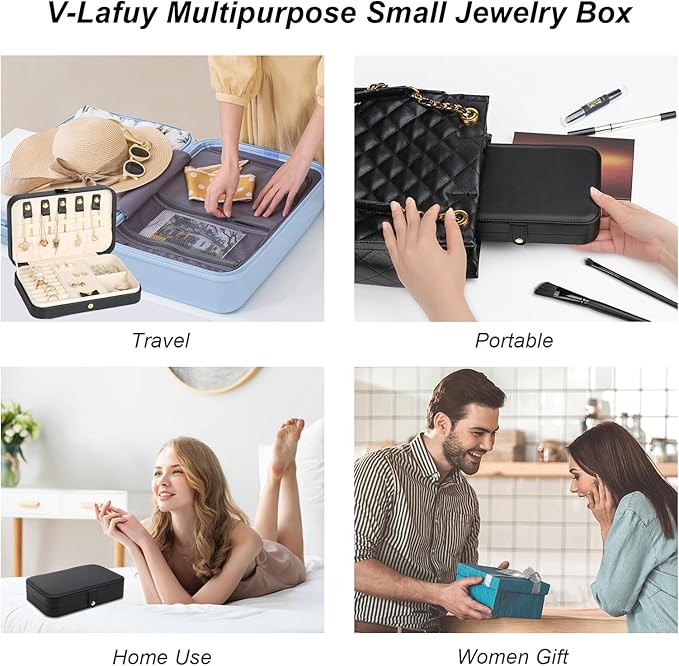 Small Jewelry Box, Travel Jewelry Case Portable Jewelry Boxes for Women, 2-Layer Mini Jewelry Travel Organizer, Gift for Women Girls,Black B