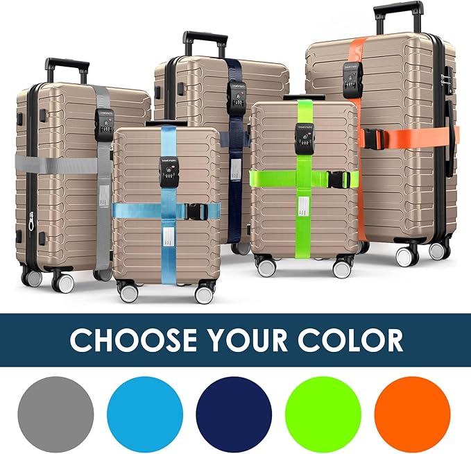 Travel Inspira Luggage Straps for Suitcases Travel Belt for Luggage TSA Approved Luggage Straps, Suitcase Straps 3-Dial Combination Locks Adjustable Suitcase Belt, Quick-Release Buckle (Orange)