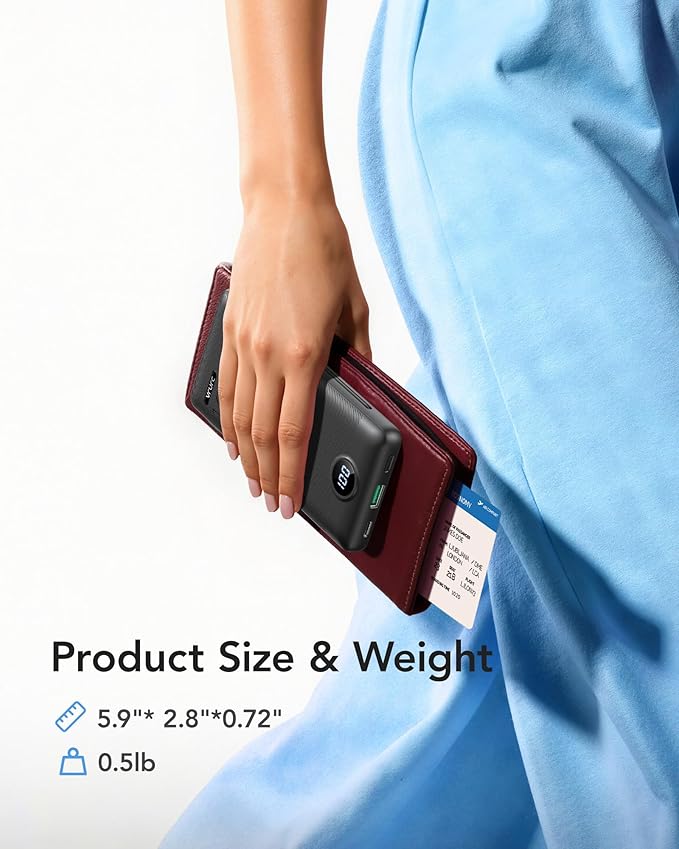 VRURC Portable Charger with Wall Plug, 10000mAh Slim Portable Charger Built in Cables,PD 20W Fast Charging Power Bank with Cords,USB C Portable Phone Charger Travel Accessories -Black(1 Pack)