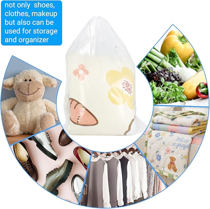 100 Pack 18x24 inch Transparent Shoe Bags for Travel Large Clear Shoes Storage Organizers Pouch with Cotton Draw Strings Shoe Dust Bags