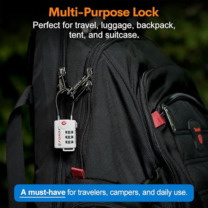 Forge TSA Approved Cable Luggage Locks, Re-settable Combination with Alloy Body(White 2 Locks)