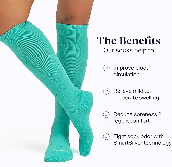 Comrad Recycled Cotton Knee High Socks - 15-20mmHg Graduated Compression Socks - Soft & Breathable Support Socks, Unisex