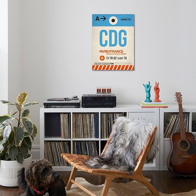 ART.COM Stretched Canvas Print CDG Paris Luggage Tag 2 by NaxArt, 24" x 32"