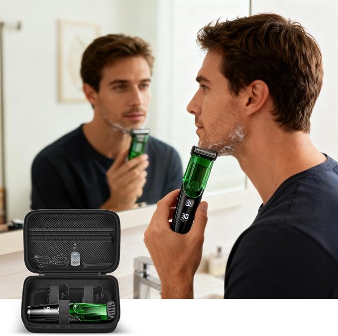 Hard Travel Case for Wahl/for MANSPOT/for SHPAVVER Beard Trimmer for Men, Portable Electric Razor Bag with Handle & Mesh Pocket for Lubricating Oil, Cleaning Brush and USB Accessories(Box Only)-Black