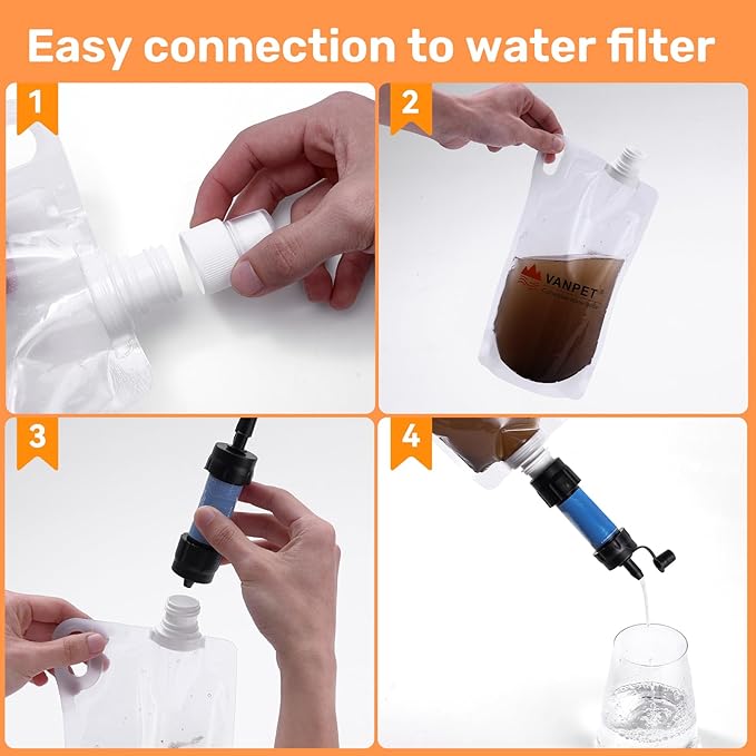 1L Hiking Collapsible Water Bottles, 33OZ BPA-Free Plastic Flasks, Reusable Drink Bags, Foldable Backpacking Water Bottle for Travel Camping Hiking (4-Pack)