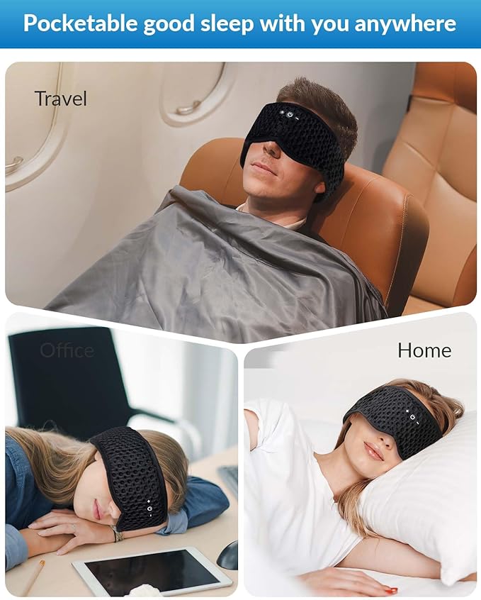 Bluetooth Sleep Mask with Removable 3D Contoured, 100% Blackout Eye Mask for Sleeping, Sleeping Headphones with Ultra-Thin Stereo Speakers, Perfect Tech Gifts for Men/Women/Insomniacs