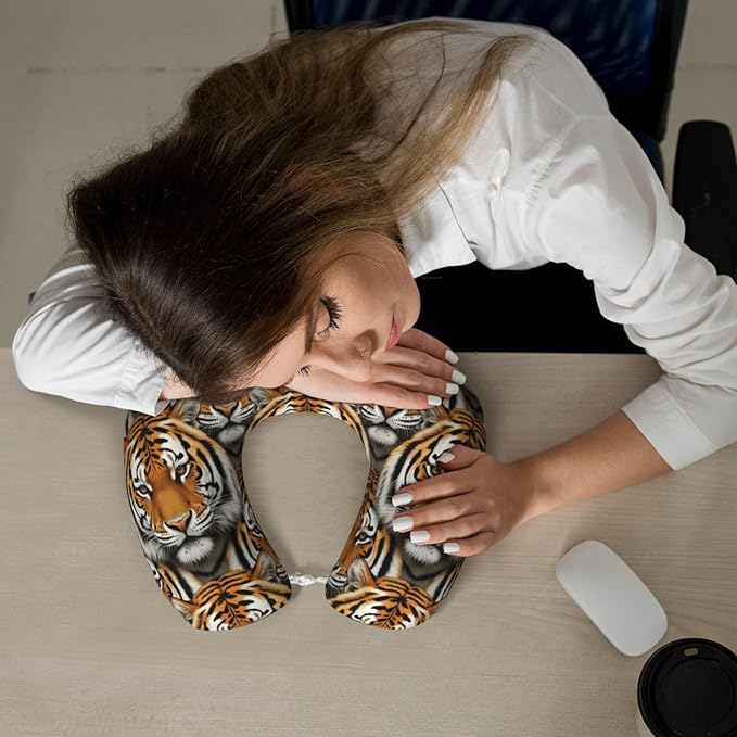Neck Support Pillow, Comfortable Memory Foam Car/Flight/Airplane Chin Pillows U Shaped Cushion for Office Travel Sleeping Tiger Face
