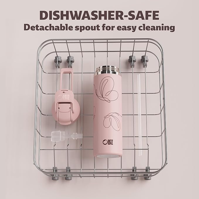 OISIZ Insulated Water Bottle 24 oz with 2 in 1 Spout and Straw Lid,One Click Safety Lock,100% Leakproof,Keep Cold 24H,Vacuum Stainless Steel Water Bottle for School,Travel and Sports,Dishwasher Safe