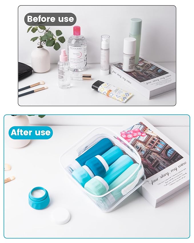 Travel Bottles for Toiletries, 10 Pack, TSA Approved, 3oz/90ml Silicone, Leak Proof, Wide Mouth, Reusable, Travel, Vacation, Plane Trip, Camp