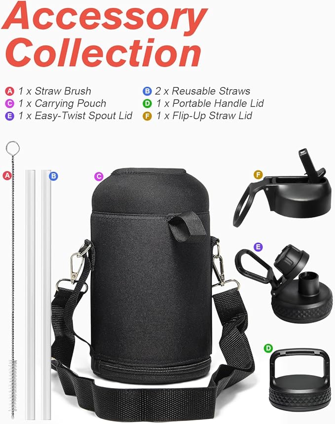 Half Gallon Water Bottle Insulated with Straw & 3 Lids, Coolflask 64 oz Water Jug Large Metal Stainless Steel Wide Mouth for Sports, Gym or Office, Non-BPA Keep Cold 48H Hot 24H, Ombre Green