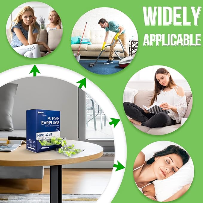 200Pairs Foam Earplugs, 32dB Disposable Noise Reduction Ear Plugs, Hearing Protection Bulk Ear Plugs for Shooting Range, Work, Travel,Concert Green