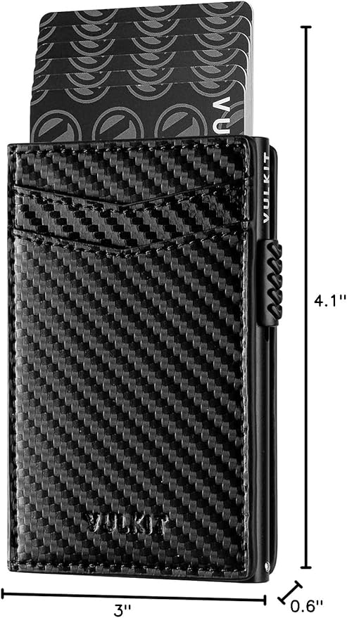 VULKIT Men's Slim Wallet Pop Up Card Holder RFID Blocking Metal Wallet Minimalist Design Holds Up to 11 Cards