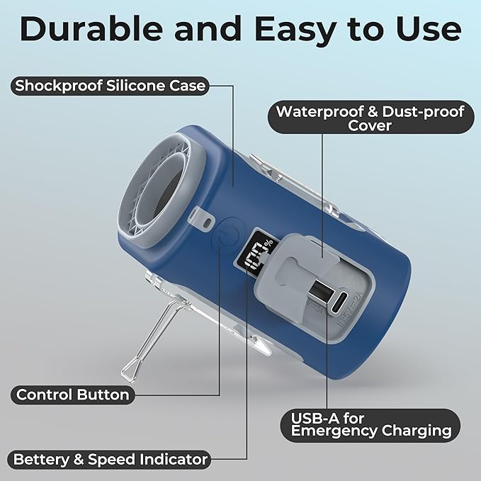 AMACOOL Mini Portable Waist Fan Clip on, 13000RPM 4-Speeds Personal Neck Fans, Up to 24H Battery Life, Rechargeable Wearable Shirt Belt Fan for Outdoor Work Jobsite Travel Camping, Gifts for Men