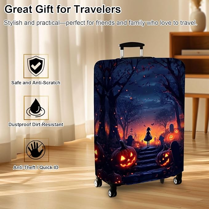 Luggage Cover Protector for 26-28 Inch Suitcases, TSA Approved Elastic Travel Suitcase Covers, Anti-Scratch Washable Luggage Sleeve for Carry On & Checked Bags, Dark Forest Girl