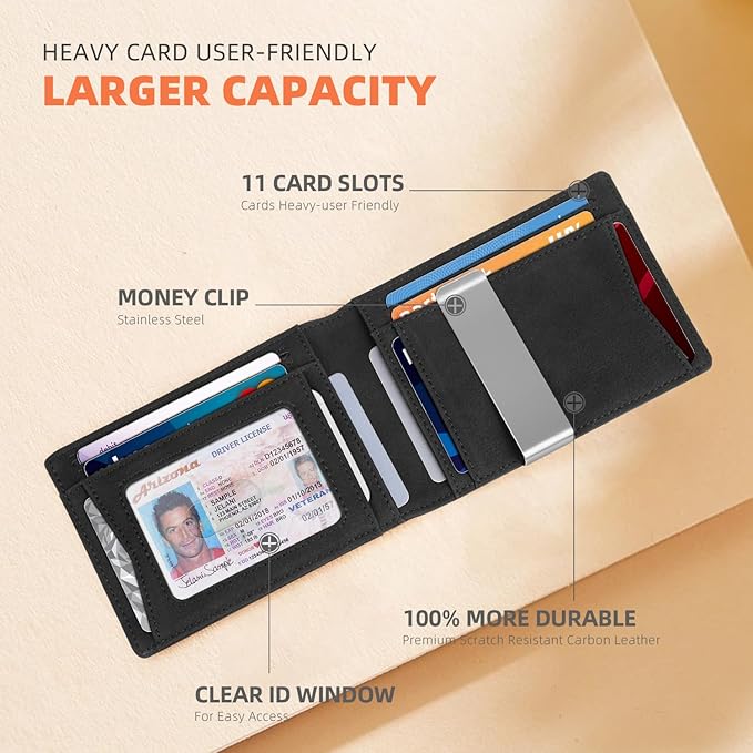 RUNBOX Slim Wallets for Men - Leather Money Clip Mens Wallet - RFID Blocking Front Pocket Bifold Wallet - Thin Credit Card Holder with Gift Box