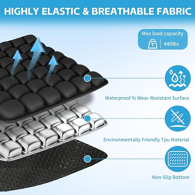 Sondour Travel Seat Cushion, Airplane Cushion Long Flight, Airplane Gadgets Inflatable Seat Cushions, Portable Airline Cushion With Air Pump, Wheelchair Cushions; Pressure Relief Seat Cushion - Black