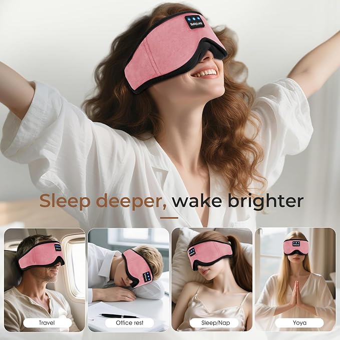 Sleep mask Headphones,100% Blackout 3D Zero Eye Pressure Bluetooth Sleep mask Breathable Eye mask with Bluetooth Headphones Sleep Headphones for Side Sleepers, 14H Playtime&Bluetooth 5.4 Pink