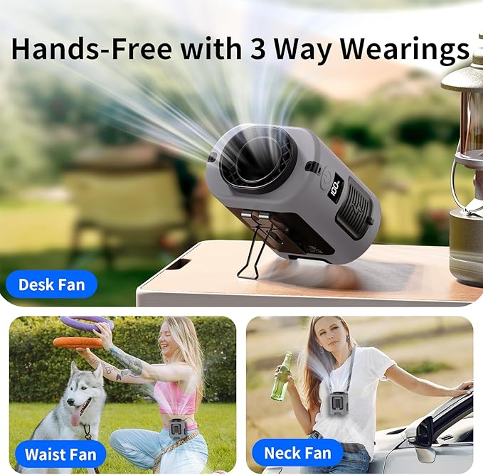 Socool Portable Waist Fan 5000mAh Rechargeable Mini Clip On Personal Fans with 13000RPM & 4 Adjustable Speeds, 25H Cooling Wearable Shirt Belt Hanging Neck Fan for Outdoor Working Jobsite