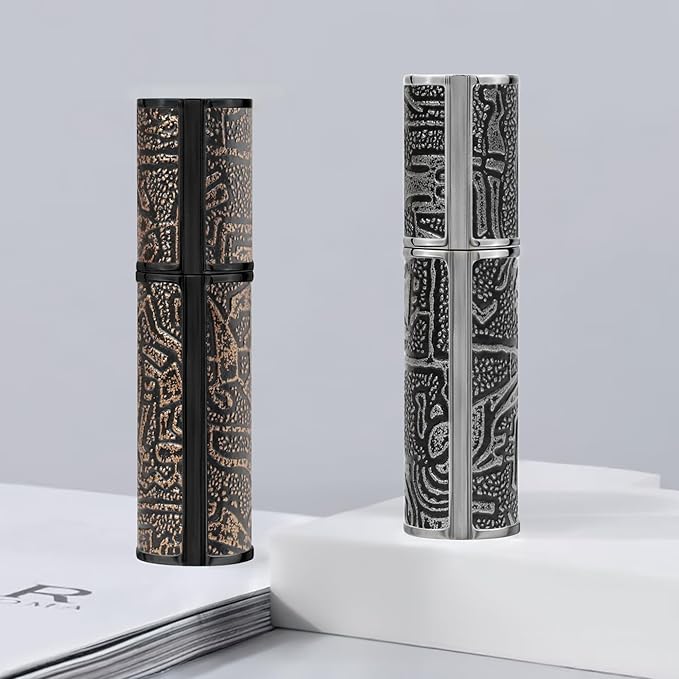 5ml Perfume Spray Bottle, AG00AQ Leather Refillable Dispenser Bottom Fill Fragrance Scent Container, Portable and Leak-proof Suitable for Traveling & Outgoing (Egypt Prink Silver)