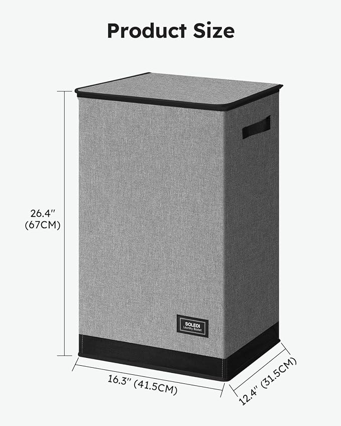 SOLEDI Laundry Hamper with Lid 90L Large & Tall Collapsible Laundry Basket, Clothes Hamper with Bag Removable Easy to Carry, Dirty Hampers for Bedroom, Bathroom, Dorm, College, Grey