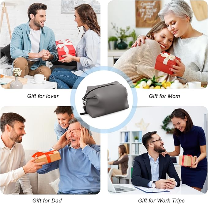 Vomgomfom 6L 13 Inch Silicone Toiletry Bag, Waterproof Leakproof Travel Cosmetic Organizer, Adjustable G-Buckle Compression Dopp Kit, Foldable Makeup Bag for Women & Men (Grey, 13" 6L)