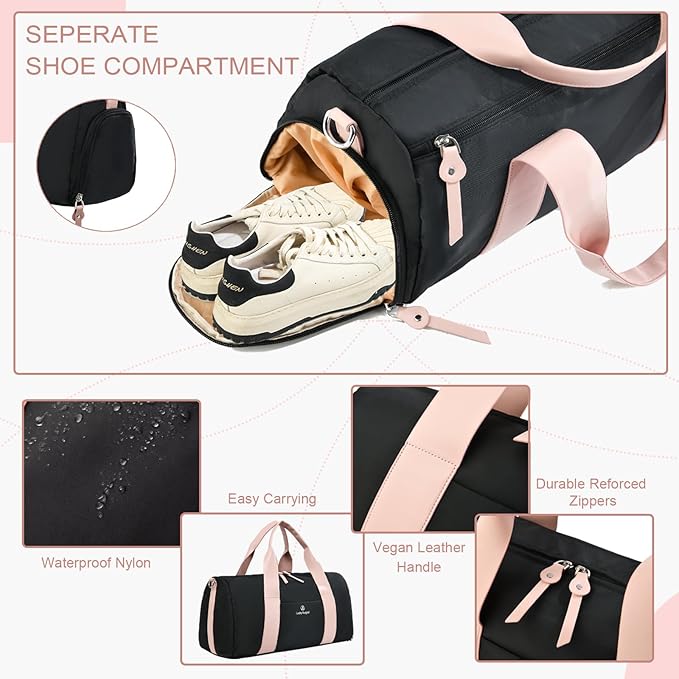 Small Gym Bag for Women with Wet Pocket & Shoes Compartment, Cute Mini Sport Duffel Gym Tote Bags for Yoga, Workout, Dance, Swim