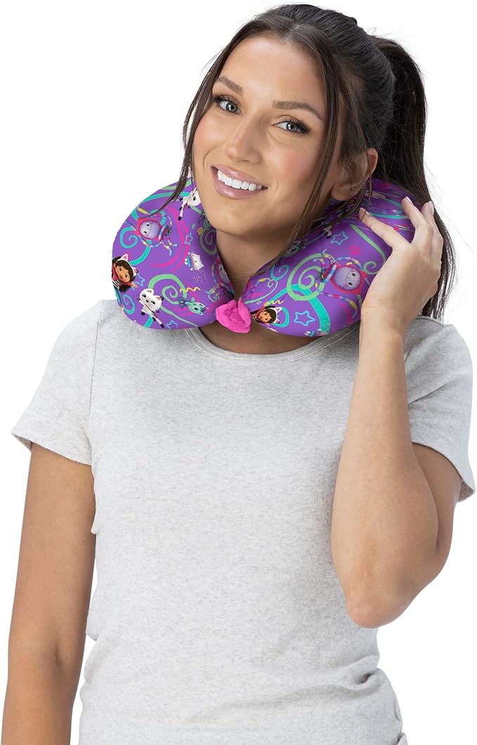 Northwest Gabby's Dollhouse Party Moves Travel Neck Pillow, U-Shaped Plush Cushion for Airplane, Traveling, Car, 12x13 inches