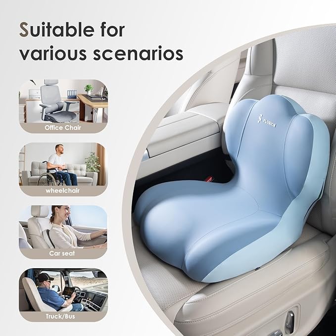 FLORICH Memory Foam Truck Seat Cushion,Car Seat Cushion and Lumbar Support Pillow for Office Chair, Ergonomic Back Support & Sciatica Relief for Long Drives(Blue)