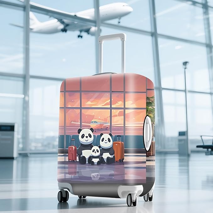 ANNA QUEEN Cut Panda Family Travel Luggage Cover Washable Suitcase Protector Suitcase Cover Anti-Scratch,Stretchable Fit for 18-32Inch Luggage,Travel Bag Cover XL(fits 29-32Inch suitcase)
