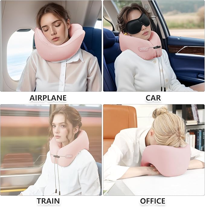 jiaao Travel Pillow,Travel Neck Pillows for Airplanes, Memory Foam Travel Pillows with 360° Head and Neck Support,Ergonomic Design Travel Essential Suitable for Plane,Car, Home,Train and Bus Trip