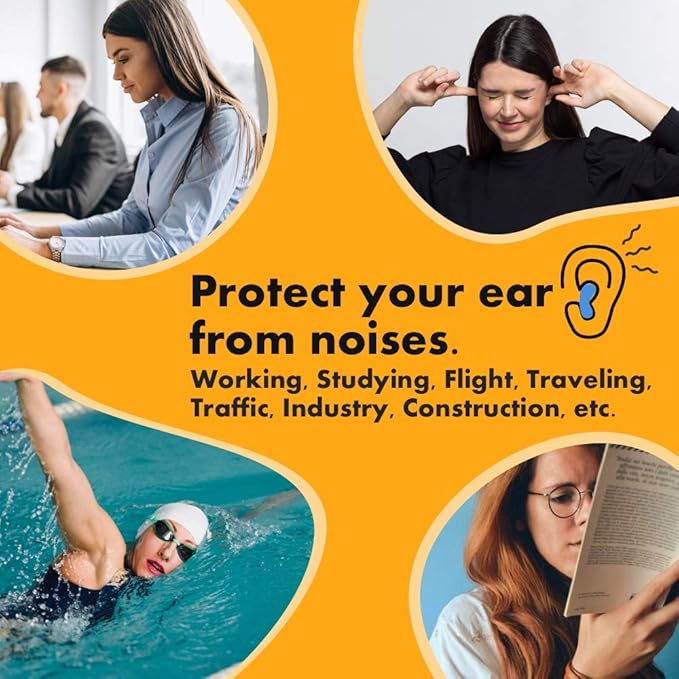 Ear Plugs for Sleeping, Acousdea Reusable Moldable Silicone Ear Plugs, Waterproof, Suitable for Snoring, Swimming, Working, Studying, Noise Cancelling up to 40 dBSPL, Black with Carry Case, 6 Pairs