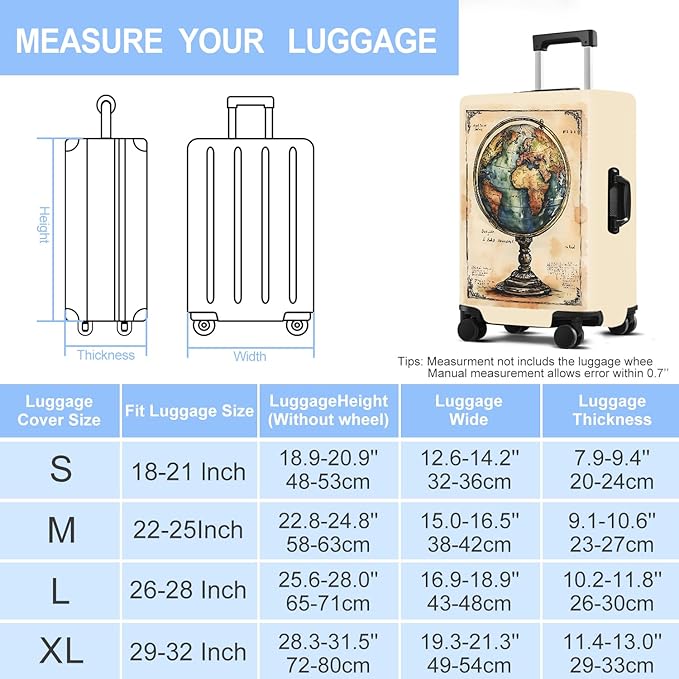 Luggage Cover Washable Suitcase Protector Anti-scratch Suitcase cover Fits 20-34 Inch Luggage (Globe, XL(32-34inch suitcase))