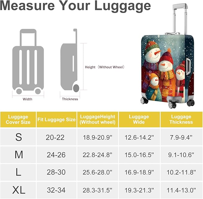 FOREVER QUEEN Four snowmen Luggage Cover Suitcase Protector Suitcase Cover Anti-Scratch,Stretchable Bag Cover Washable Durable Polyester