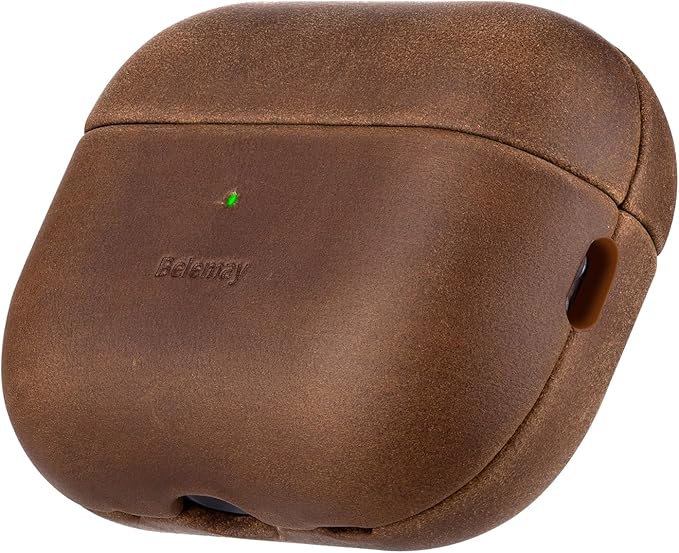 Belemay Handcrafted Crazy Horse Leather Case for AirPods Pro 3rd Gen (2025), Vintage Aesthetic, Two-Tone Effect, Unique Patina, Compatible with MagSafe, Compatible with Airpods Pro 3, Vintage Brown