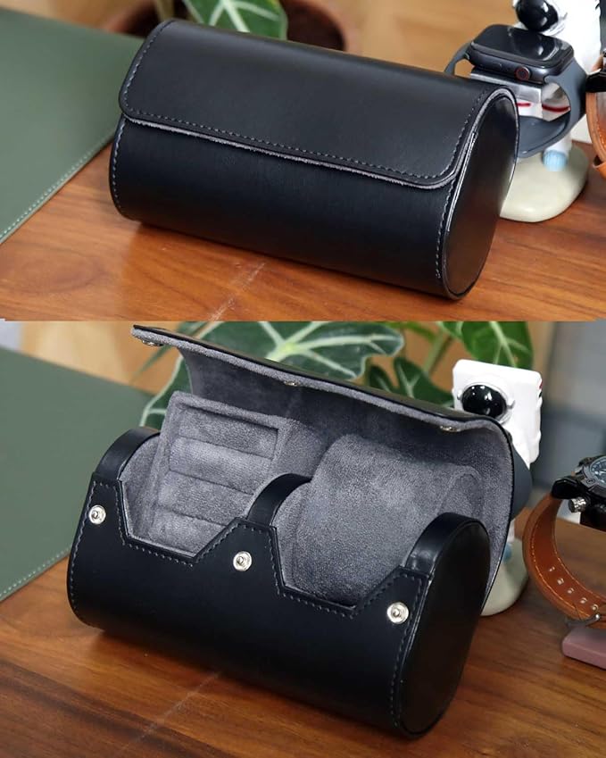 Watch and Cufflink Travel Case - PU Leather Box Combo With Ring Organizer - Portable Storage for Men's Accessories Gift