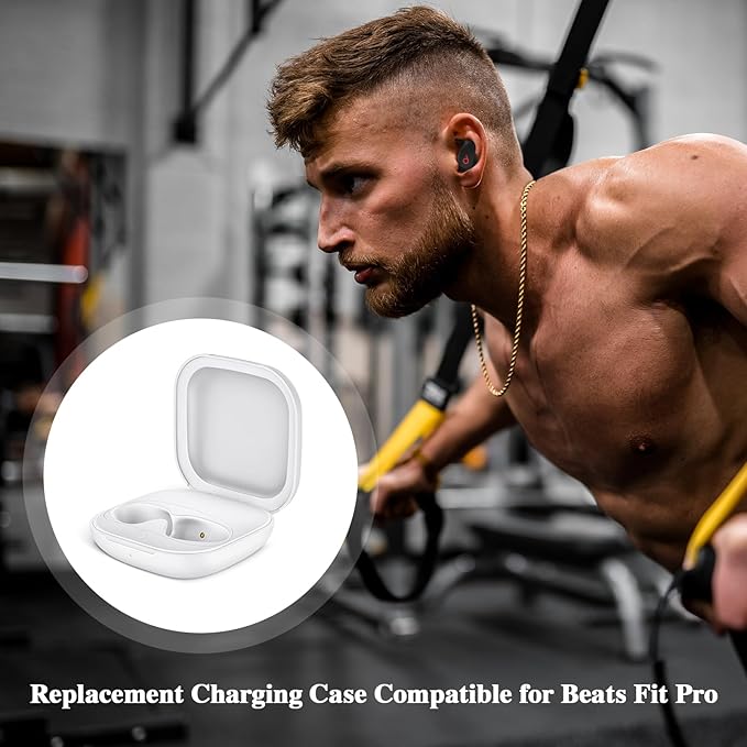 Jinstyles Wireless Charging Case Compatible for Beats Fit Pro, Portable Charger Case Replacement with Bluetooth Pairing Sync Button, 700mAh Built-in Battery (Not Included Earbuds) (White)