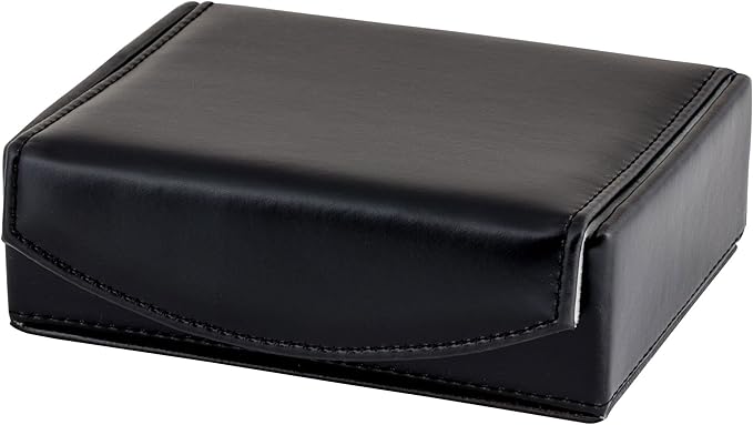 Mens Leather Travel Cufflinks Ring Storage Box Case Includes 2 Sets Metal Collar Stays - Holds 9 To 12 Pairs - 5.75 x 4.75 x 1.75 inches Holder Organizer