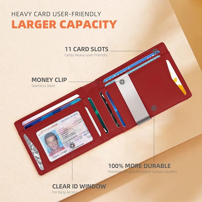 RUNBOX Slim Wallets for Men - Leather Money Clip Mens Wallet - RFID Blocking Front Pocket Bifold Wallet - Thin Credit Card Holder with Gift Box