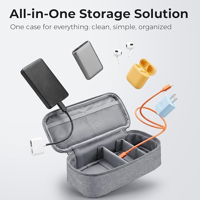 MUSICOZY Travel Storage Case for Bluetooth Sleep Mask & Electronics, Polyester Organizer Bag with Partition Pockets, Adjustable Dividers, Shock-Resistant Design for Cables, Chargers & Accessories