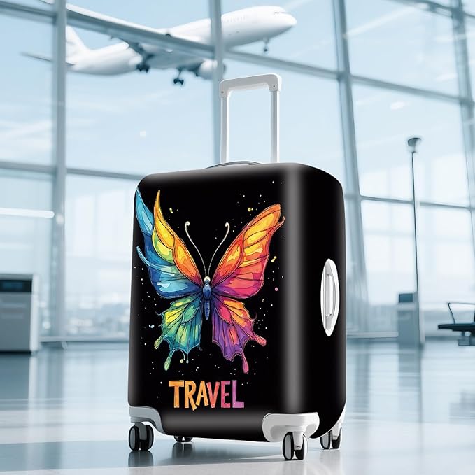 ANNA QUEEN Travel Butterfly Luggage Cover Suitcase Protector Suitcase Cover Anti-Scratch,Stretchable Bag Cover Washable Durable Polyester with Elastic Hem with Zipper Closure